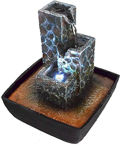Agora-Tec® Wasserspiel & Zimmerbrunnen Kaskade mit kaskadenförmig angeordneten Felssteinen mit LED Beleuchtung, sehr angenehmer leiser Wasserlauf 21 cm hoch