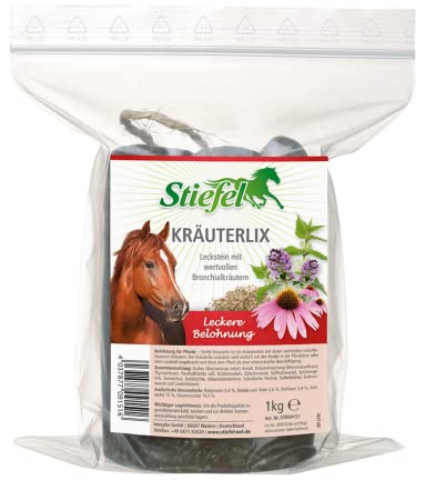 Stiefel Kräuterlix für Pferde, Leckstein mit gesunder Kräuter-Mischung, schmackhafte Beschäftigung, ideal für alle Pferde, mit Kordel zur Befestigung, 1kg