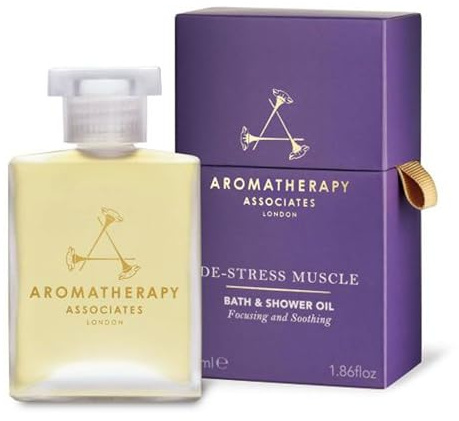 Aromatherapy Associates Bath and Shower Oil, Luxury Spa, Natural Bath, Bath Oil, Vegan, Cruelty Free, Environment Friendly (De-Stress Muscle Bath and Shower Oil 55ml)