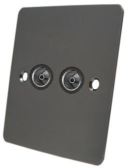 TV Coaxial Aerial Socket Double 2 Gang - Polished Black Nickel - Flat