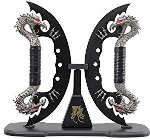Wuu Jau H-7035-BK Dual Fantasy Dragon Knife Display, 11, Black
