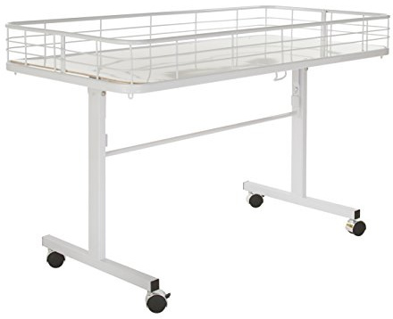 Econoco Folding Dump Table, 48″ White Retail Display Table with Wire Fence, Rolling Merchandise Bin with Locking Casters, 23.5″x47 x31″