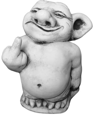 gartendekoparadies.de Massive Steinfigur lustiger Troll Mittelfinger Stinkefinger, 24 cm, Grau, 6 kg aus Steinguss frostsicher