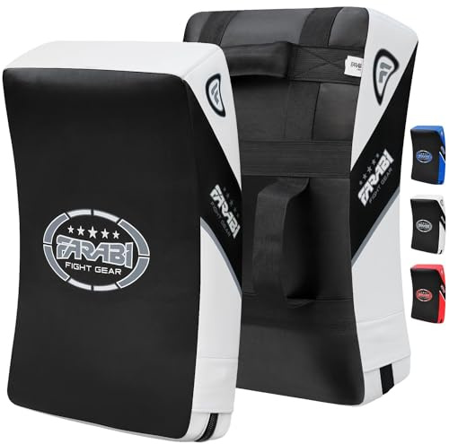 Farabi Quad Boxing MMA Muay Thai Martial Arts Hook & Jab Punch Kick Pads MMA Target Focus Punching Mitts Thai Strike Training Kick Shield Kicking Target mitt Kick Strike pad (White Black)