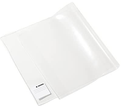 HERMA 14245 Buchumschlag 24,5 x 44 cm Basic, Buchhülle mit Beschriftungsetikett & Kantenschutz aus abwischbarer Polypropylen-Folie, Buchschoner für Schulbücher, transparent