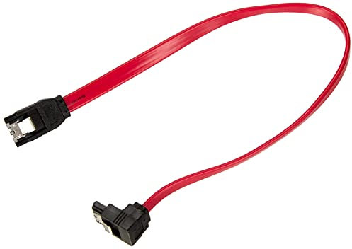 Ewent SATA III Kabel, Geschwindigkeit 6 Gbits mit Metallclips, SATA L-Type 90° abgewinkelt, Rot, 0,3 m