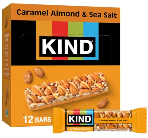 KIND Healthy Snacks Bars, Caramel Almond & Sea Salt, Gluten Free, Low Sugar, High Fiber Snacks, 6g Protein, 12 Count