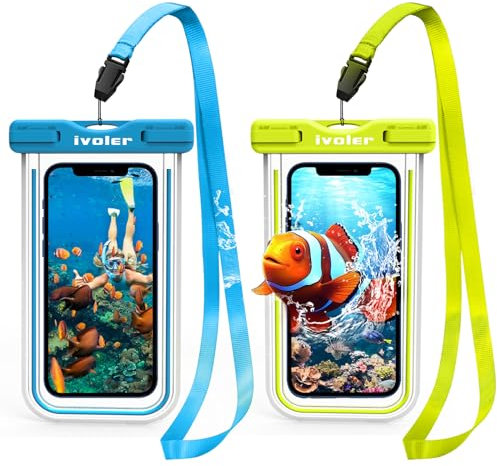 ivoler wasserdichte Handyhülle Tasche 2 Stücke, Handytasche Wasserdicht, Handy Wasserfest Hülle, Universal Staubdichte Schutzhülle für iPhone, Samsung, Huawei, usw bis zu 6.8 Zoll. (Blau+Grüne)