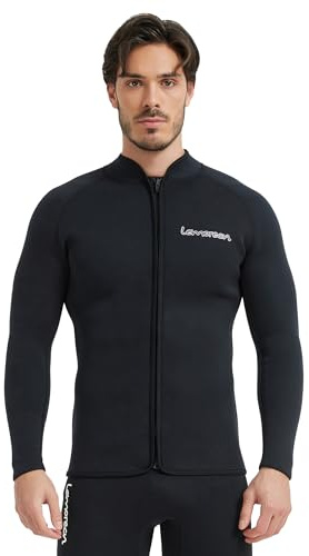 Lemorecn Men’s 3mm Wetsuits Jacket Long Sleeve Neoprene Wetsuits Top(2031blackS)