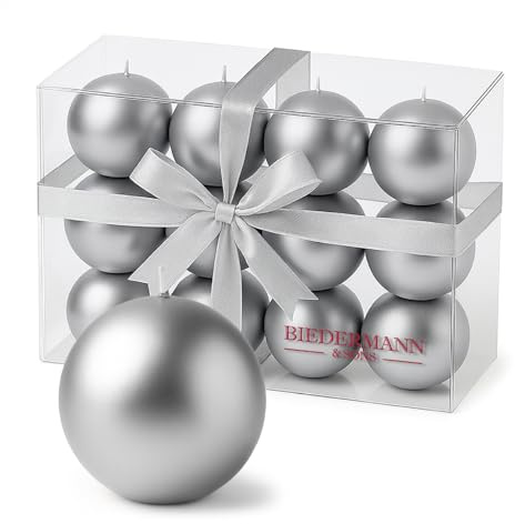 Biedermann & Sons Silver Ball Candles (Set of 12), Unscented Metallic Spheres, 1.5 Inch Small Rounds, Approx 2 Hour Burn, for Weddings Parties and Table Decor