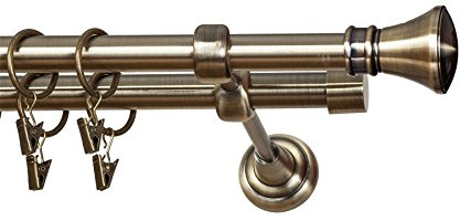 IANPAV NO RINGS - Metal Double Curtain Rod/Pole 19/19 mm, Antique Brass, Liberty, Classic 280