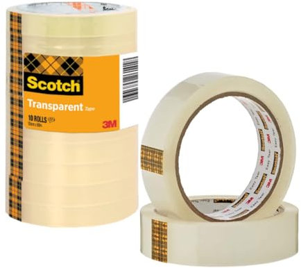 Scotch Transparentes Klebeband 15 mm x 66 m, 10 Rollen/Packung - Durchsichtiges Allzweckband für Schule, Heim und Büro