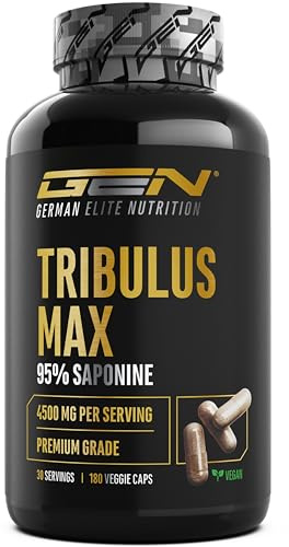 Tribulus Max - 180 cápsulas - alta dosis con 4500 mg por dosis diaria - 95% de saponinas - extracto puro de Tribulus terrestris 10:1 - sin aditivos innecesarios, vegano