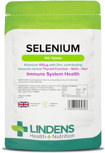 Lindens - Selenium 100mcg & Zinc - 100 Tablets - UK Made - Contributes to Healthy Skin, Nails & Hair, Promotes Immunity & Thyroid Function - Vegan Friendly, GMP & Letterbox Friendly