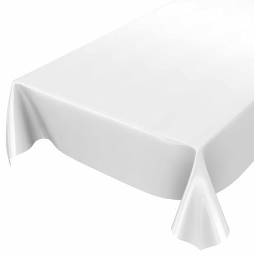 ANRO Nappe en toile cirée - Lavable - Pour le jardin, l'intérieur et l'extérieur - Blanc uni brillant - Motif uni - Ronde, ovale ou rectangulaire - 200 x 140 cm