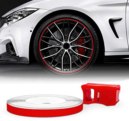4R Quattroerre.it 10352 Wheel Trim Tiras Adhesivas Reflectantes con Aplicador para Llantas de Coche, Rojo, 5 mm x 6 MT