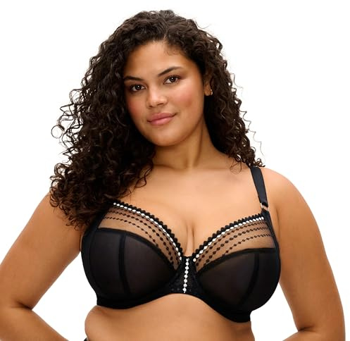 Elomi Dam Plus Size Matilda Underwire Plunge BH, Svart, 38FF, Svart, 85H