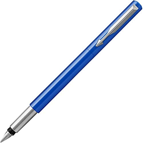 Parker Vector Füller | Blau mit Chromzierleisten | Füllfederhalter mit mittlerer Feder | Blaue Tinte