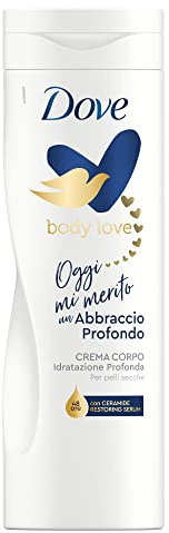 Dove, Crema Corpo Abbraccio Profondo, Crema Corpo Idratante per Pelle Secca, Dona Idratazione Profonda per 48h, Pelle Morbida e Luminosa con Ceramide Restoring Serum, Dermatologicamente Testata, 400ml
