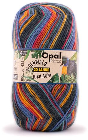 Opal Regenwald 5145 Pelote de laine 4 plis pour tricoter des chaussettes chaudes avec motifs de couleurs uniques (425 m) 100 g