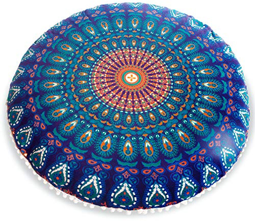 Mandala Life ART Fodera per Cuscino da Pavimento Rotondo Bohémien - 75 cm - 100% Cotone - Custodia Pouf per Pouf per Soggiorno, Camera da Letto, Patio e Altro