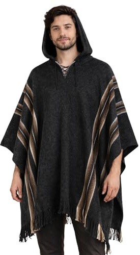 Gamboa Alpaga Poncho Homme à Capuche Mexicain Cape Manteau Lain Automne Hiver