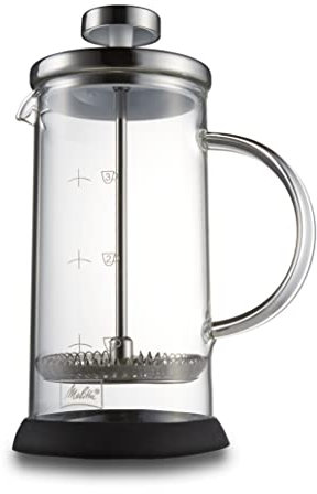 Melitta Premium Cafetera Prensa Francesa para 3 tazas, vidrio, 350 ml, Negro, Acero inoxidable, Transparente
