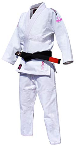 FUJI All-Around Brazilian Style Jiu Jitsu Uniform, White (Pink Lettering), Size WC3