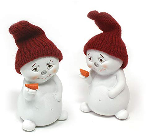 Deko Figur Schneemann mit Wollmütze 11 cm, Polystein Weiß Textil Mütze Grau, Dekofigur Winter Weihnachten Winterdeko