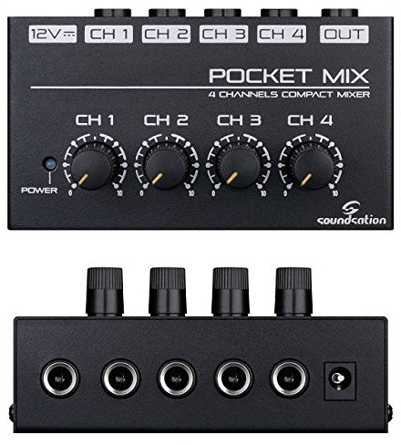 PocketMix Mini console de mixage à 4 canaux avec adaptateur