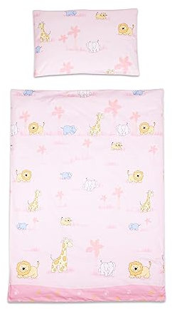 2 Piece Baby Kids Bedding Set 120x90cm Duvet Cover & Pillowcase for Toddler Cot (Zoo Pink)