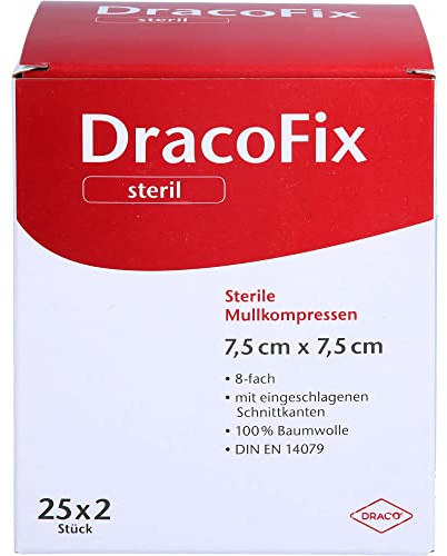 DracoFix sterile Mullkompressen zur Wundversorgung 7,5 cm x 7,5 cm 8-fach, 50 Stycke Komprimerar