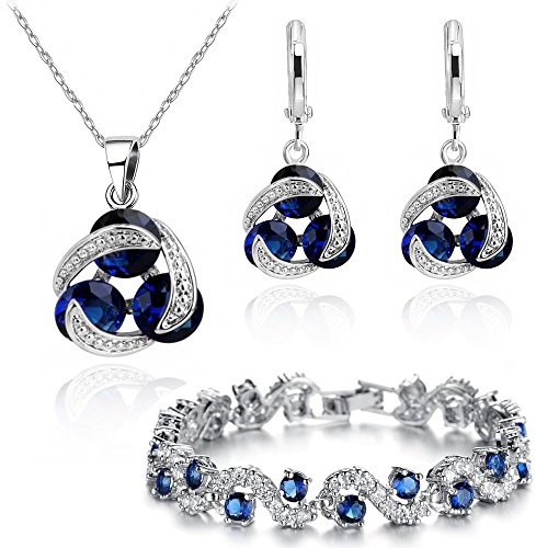 Crystalline Azuria Juegos de Joyas para Mujeres y Niñas Joyería Boda Juegos de Joyas con Collar Pendientes Pulsera para Esposa Novia
