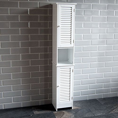 Home Discount Liano Armario de baño de Almacenamiento Armario Puertas de persiana – Tallboy Unidad de pie, Color Blanco