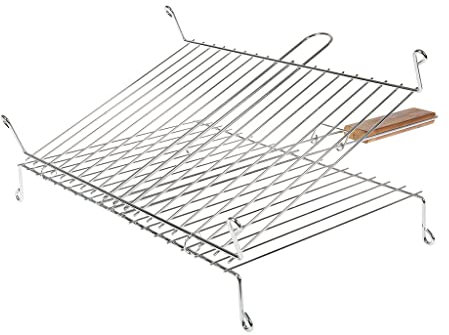 RUECAB 1086 Grille de Barbecue Double sur Pieds Inox Poignée Bois Argent 30 x 40 cm, NC