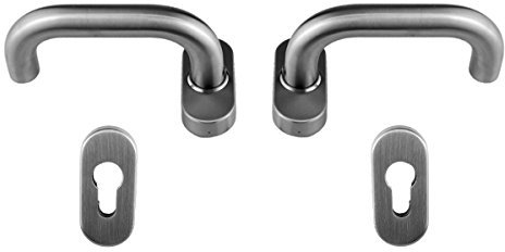 Edelstahl Haustür Griff Komplettgarnitur auf Ovalrosette U-Form