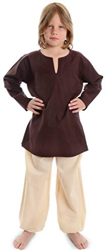 HEMAD Tunica Medievale per Bambini - Puro Cotone – L/XL Marrone