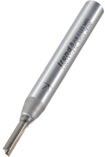 Trend CraftPro Straight Two Flute Router Cutter Bit, 1/4 Inch Shank, 3.2mm Cut Diameter & 9.5mm Cut Length, Tungsten Carbide Tipped, C001X1/4TC