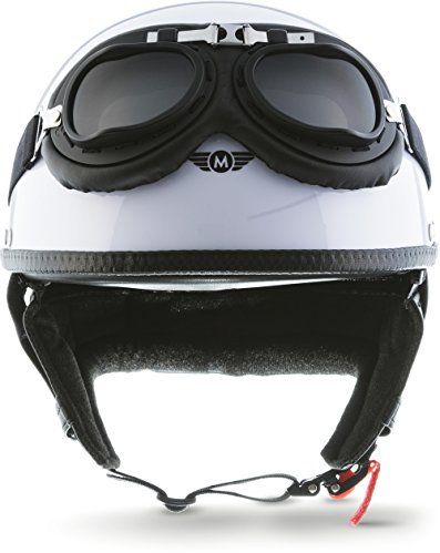 Moto Helmets® D22-Set „White“ · Brain-Cap · Halbschale Jet-Helm Motorrad-Helm Roller-Helm Scooter-Helm Bobber Mofa-Helm Chopper Retro Cruiser Vintage Pilot Biker Helmet Brille Visier · M (57-58cm)
