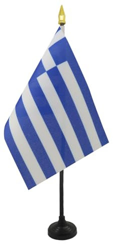 AZ FLAG - Greece Table Flag 4'' x 6'' - Greek Mini Desk Flag 100% Polyester 15 x 10 cm - Office Mini Banner with 10'' Pole - Golden Spear