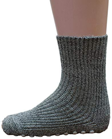 Hirsch Natur Stopper socks for children, 100% virgin wool kbT, Norwegian/Grey, 27-28