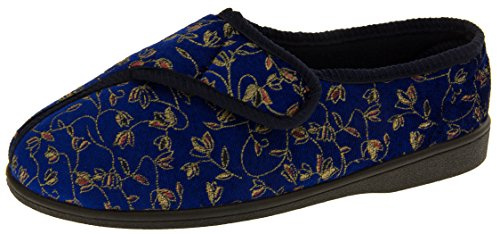 Footwear Studio Womens Othopaedic Slippers Touch Fastening Diabetic Slippers for Swollen Feet Navy Blue 6 UK