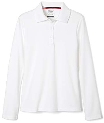 French Toast Girls' Uniform Long Sleeve Polo with Picot Collar (Standard & Plus), White, M (7/8)