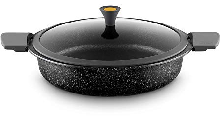 CASTEY - Cacerola Baja de Inducción, 26 cm, Modelo 1-R26, Aluminio, con Tapa, Revestimiento Antiadherente, Distribuye de Forma Homogénea el Calor, Resistente y Duradera, Libre de PFOA