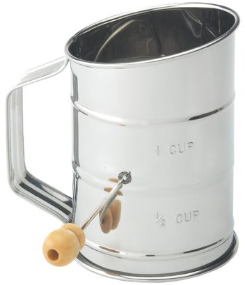 Mrs. Anderson's Baking Hand Crank Flour Sifter, Stainless Steel, 1-Cup Capacity, For Breaking Up Clumps And Aerating Flour And Powdered Sugar