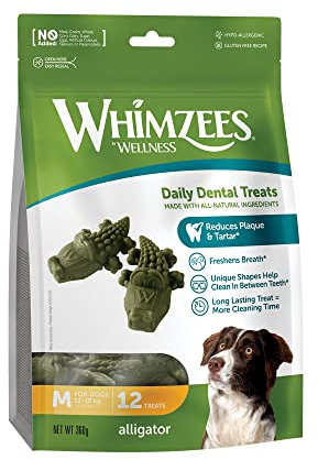 WHIMZEES by Wellness Krokodil, Kaustangen für mittelgroße Hunde, Hundesnack zur Zahnpflege, Größe M, 12 Stück, ohne Zuckerzusatz, getreidefrei, natürlich, fettarm