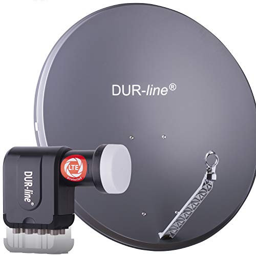 DUR-line 8 Teilnehmer Set - Qualitäts-Alu-Satelliten-Komplettanlage - Select 85cm/90cm Spiegel/Schüssel Anthrazit + Octo LNB - für 8 Receiver/TV [Neuste Technik, DVB-S2, 4K, 3D]