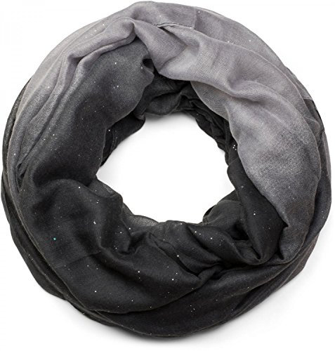 styleBREAKER Damen Loop Schlauchschal mit mehrfarbigem Farbverlauf und Glitzer, Glitzerschal, Pailletten, Schal, Tuch 01017033, Farbe:Hellgrau-Grau-Schwarz