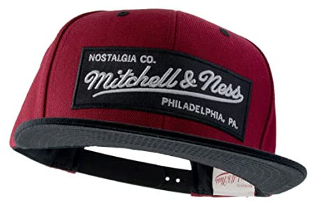 Mitchell & Ness 2 Tone Box Logo - Flat Visor Snapback Basecap, Burgundy-Black