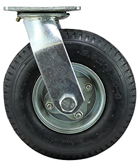 Shepherd 8 Pneumatic Swivel Caster with Oversized Air-Filled Rubber Tire and 5/8 Bore Centered Axle, Ribbed Tread Heavy-Duty Caster Wheel, 220-lb. Capacity, Black/Chrome